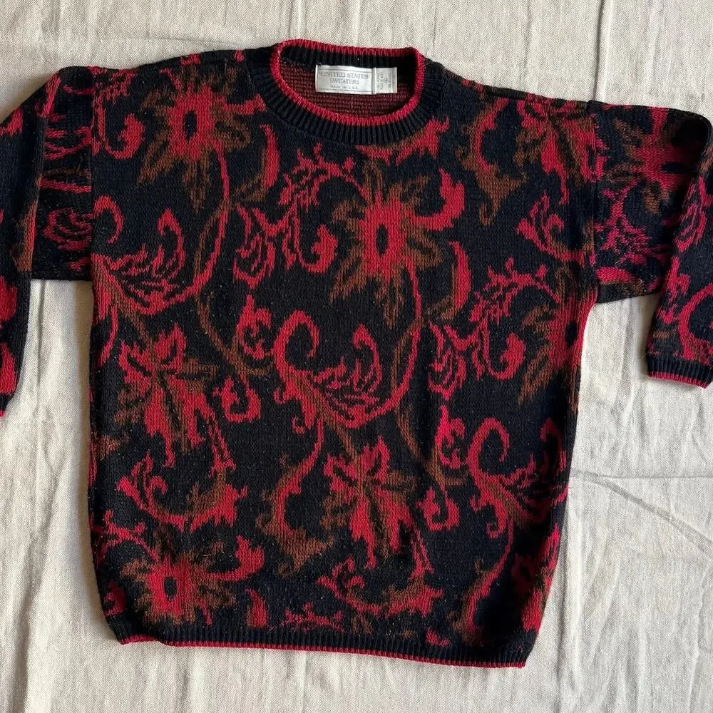 Vintage 90's Knit Sweater Men's M Pullover Made in USA United States Sweaters